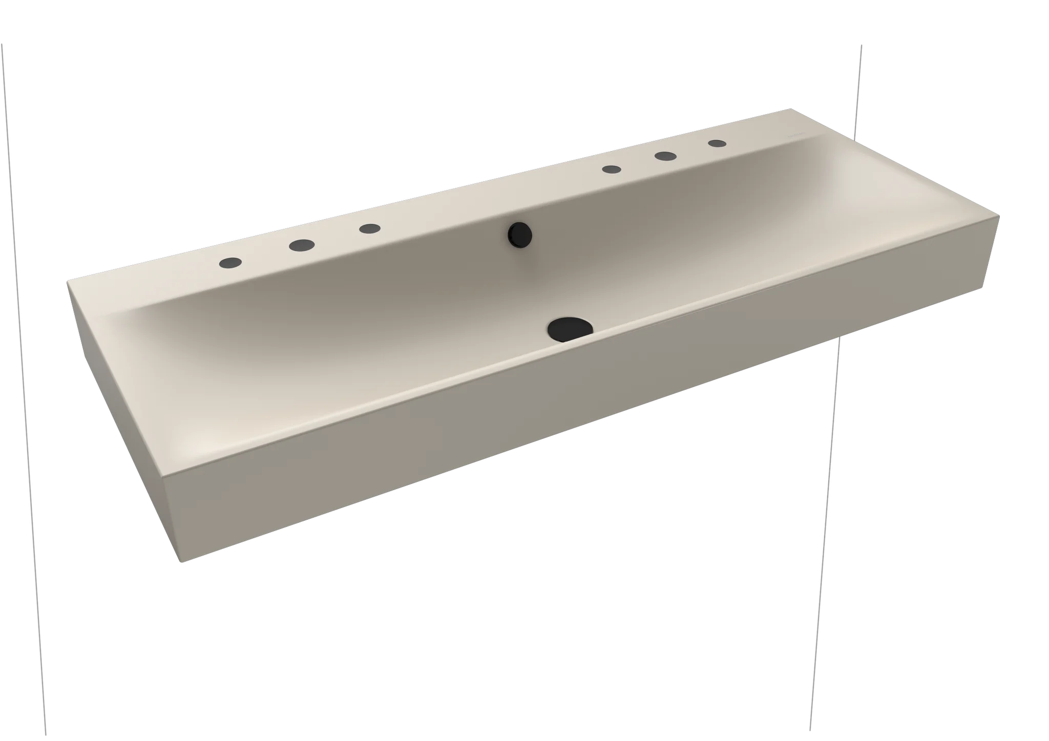 Kaldewei SILENIO Wand-Doppelwaschtisch, 1200x460 mm, warm grey 10, Perl-Effekt, Antidröhn, 2x3-Hahnlochbohrung, mit Überlauf, Sichtteile schwarz matt 100