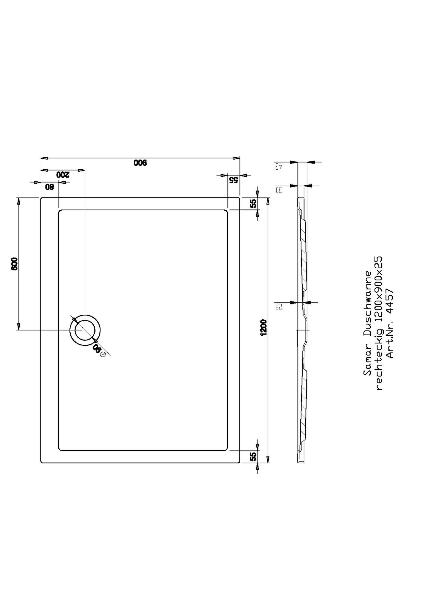 Hoesch rechteck Duschwanne „Samar“ 1200 × 900 mm