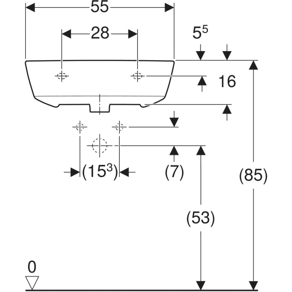 Wandwaschtisch „Renova“, mit Überlauf, Hahnlochposition mittig 55 × 45 cm in weiß alpin