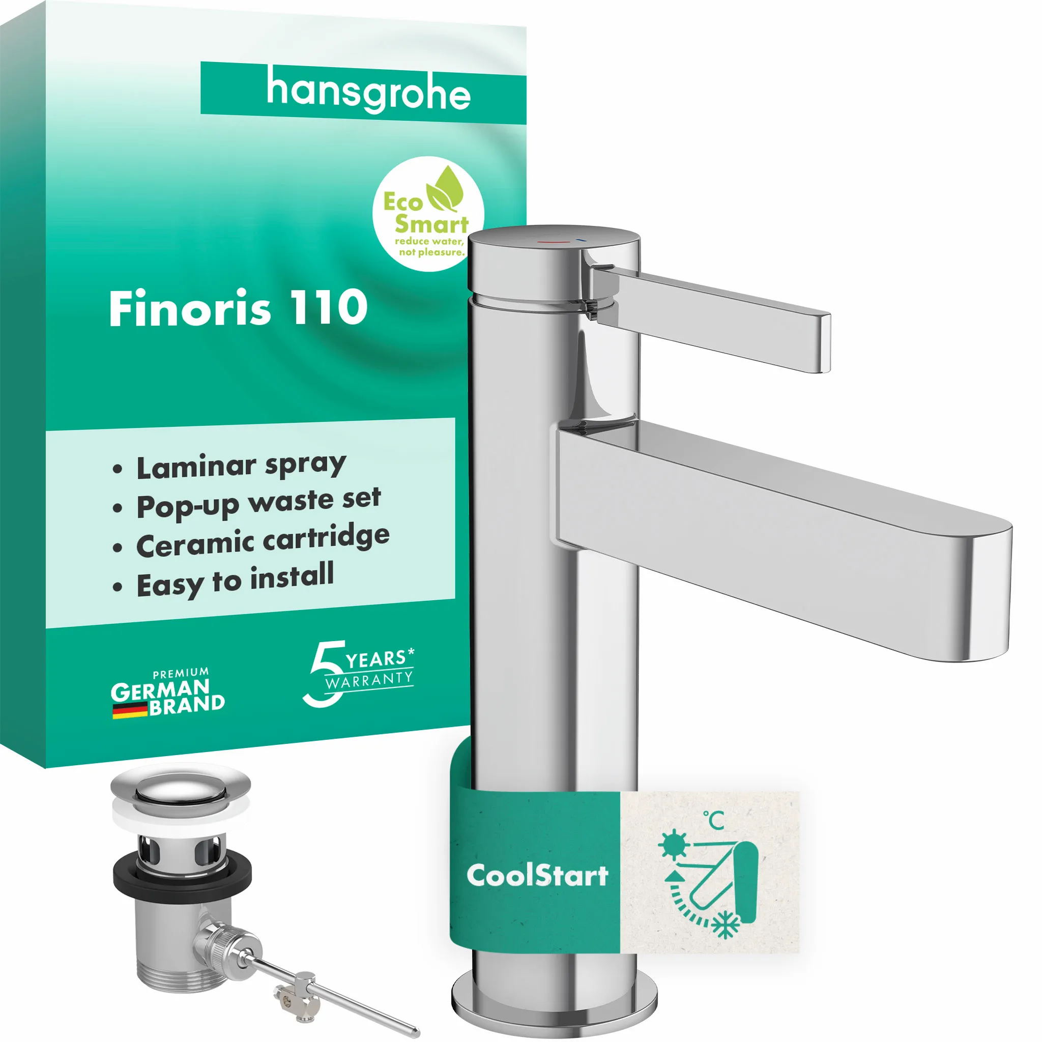 Finoris Einhebel-Waschtischmischer 110 CoolStart mit Zugstangen-Ablaufgarnitur, Chrom Finoris Einhebel-Waschtischmischer 110 CoolStart mit Zugstangen-Ablaufgarnitur, Chrom