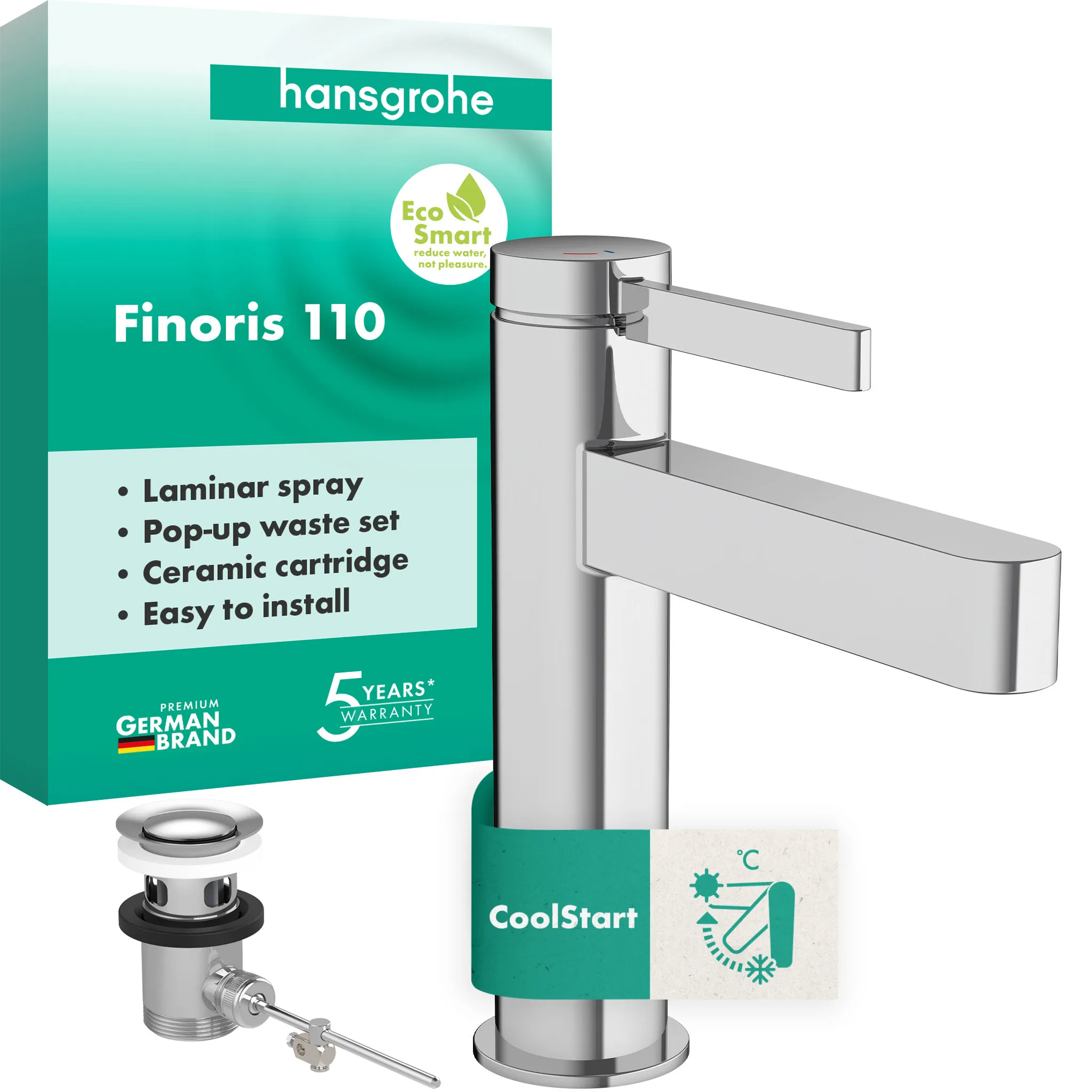 Hansgrohe Finoris Einhebel-Waschtischmischer 110 CoolStart mit Zugstangen-Ablaufgarnitur, Chrom Hansgrohe Finoris Einhebel-Waschtischmischer 110 CoolStart mit Zugstangen-Ablaufgarnitur, Chrom