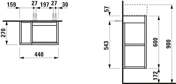 Laufen Waschtischunterbau „Kartell“ 270 × 600 × 440 mm Kieselgrau, Anschlag rechts Laufen Waschtischunterbau „Kartell“ 270 × 600 × 440 mm Kieselgrau, Anschlag rechts