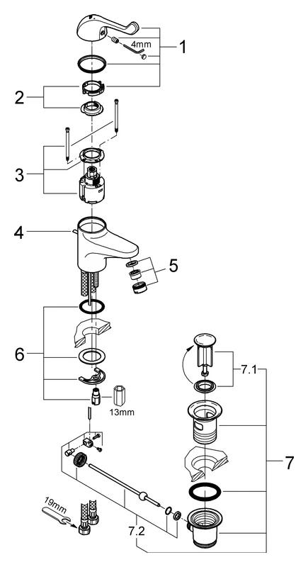 Einhand-Sicherheitsmisch-Waschtischbatterie Euroeco Special 32788, Einlochmontage, Zugstangen-Ablaufgarnitur 1 1/4'', Hebellänge 120 mm, chrom