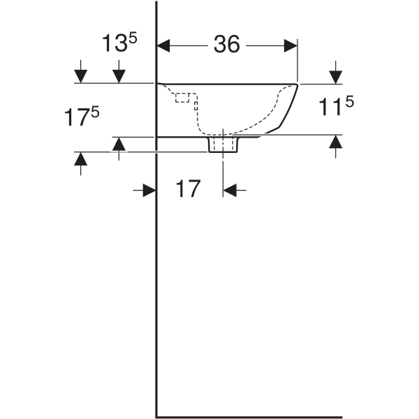 Wandwaschtisch „Renova“, mit Überlauf, Hahnlochposition mittig 45 × 36 cm in weiß alpin