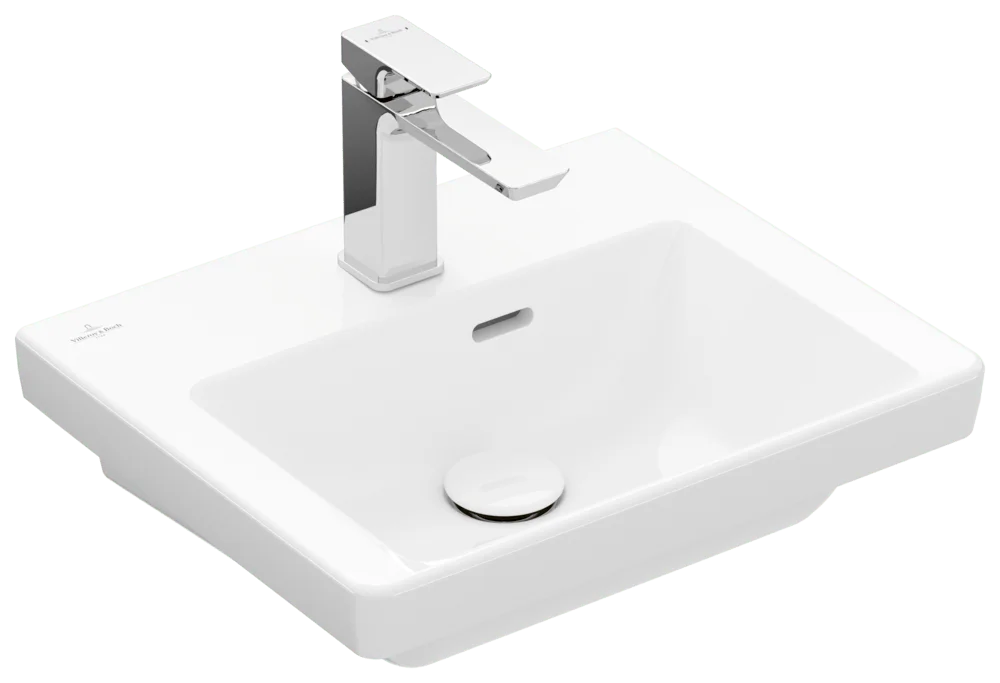 Villeroy & Boch Handwaschbecken Subway 3.0, 450x370x145 mm, weiß Alpin, Rechteck, glänzend, mit Überlauf, 1-Loch-Armatur