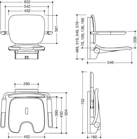 Klappsitz „Serie 802 LifeSystem“ in Anthrazit glänzend / Anthrazit matt Klappsitz „Serie 802 LifeSystem“ in Anthrazit glänzend / Anthrazit matt