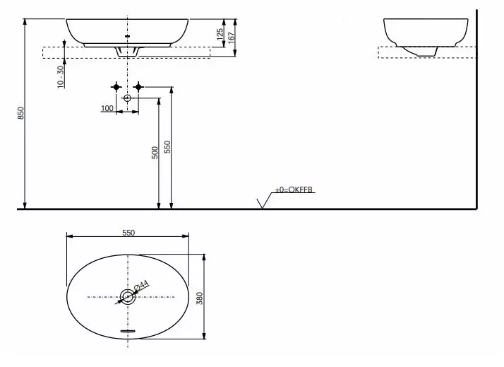 Toto Aufsatzwaschtisch „WU“ 550 × 380 × 167 mm in weiß Toto Aufsatzwaschtisch „WU“ 550 × 380 × 167 mm in weiß