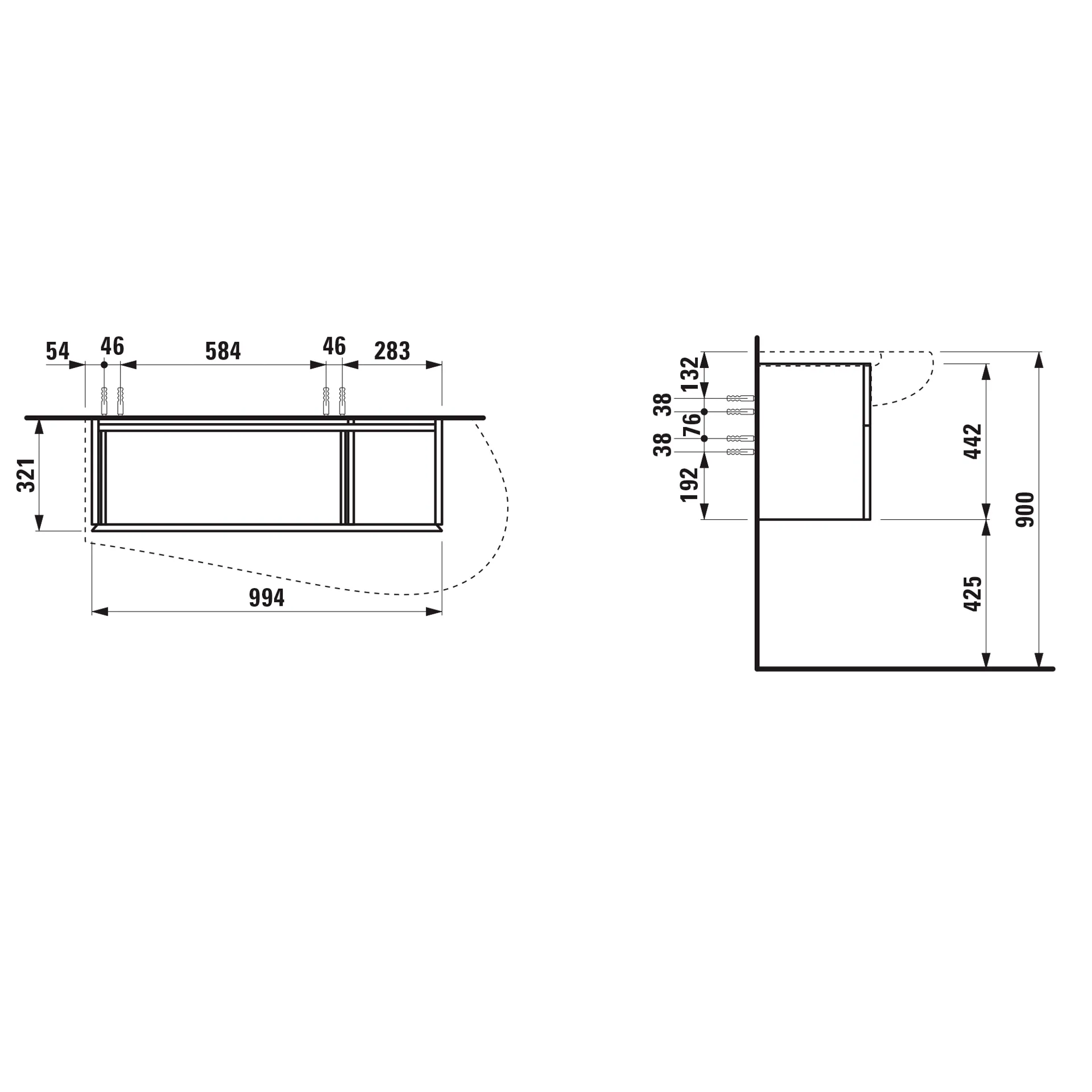 Waschtischunterbau, ILBAGNOALESSI, 321x994x442, 1 Schublade, integrierte, versteckte Griffe seitlich, Vollauszug, Soft-Close, Siphonausschnitt rechts, passend zu Waschtisch H814974, Weiß matt Waschtischunterbau, ILBAGNOALESSI, 321x994x442, 1 Schublade, integrierte, versteckte Griffe seitlich, Vollauszug, Soft-Close, Siphonausschnitt rechts, passend zu Waschtisch H814974, Weiß matt