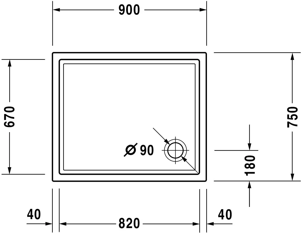 Duravit rechteck Duschwanne „Starck Slimline“ 90 × 75 cm 