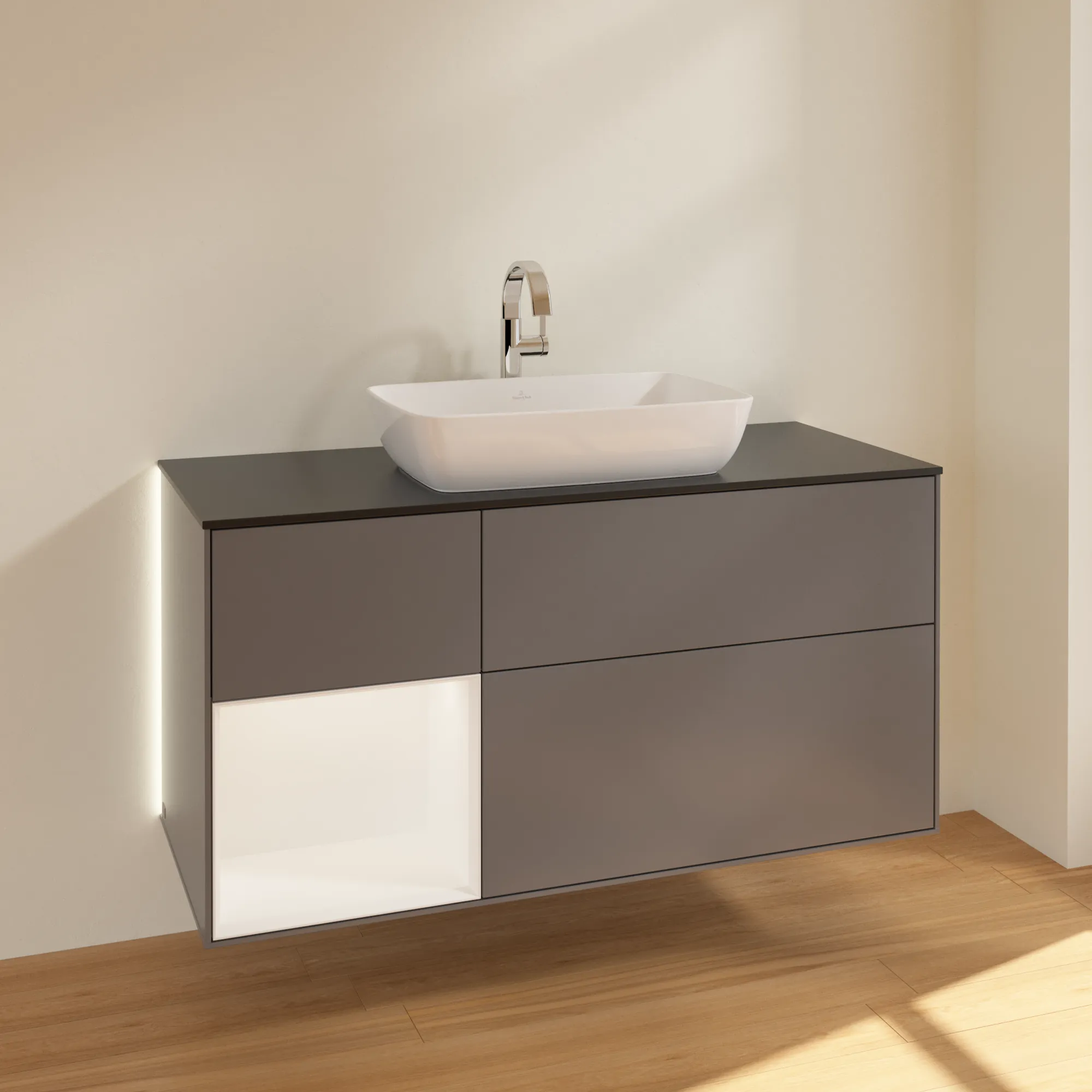 Villeroy & Boch Waschtischunterschrank „Finion“ für Schrankwaschtisch 1200 × 603 × 501 mm Anthracite Matt Lacquer, für Becken mittig