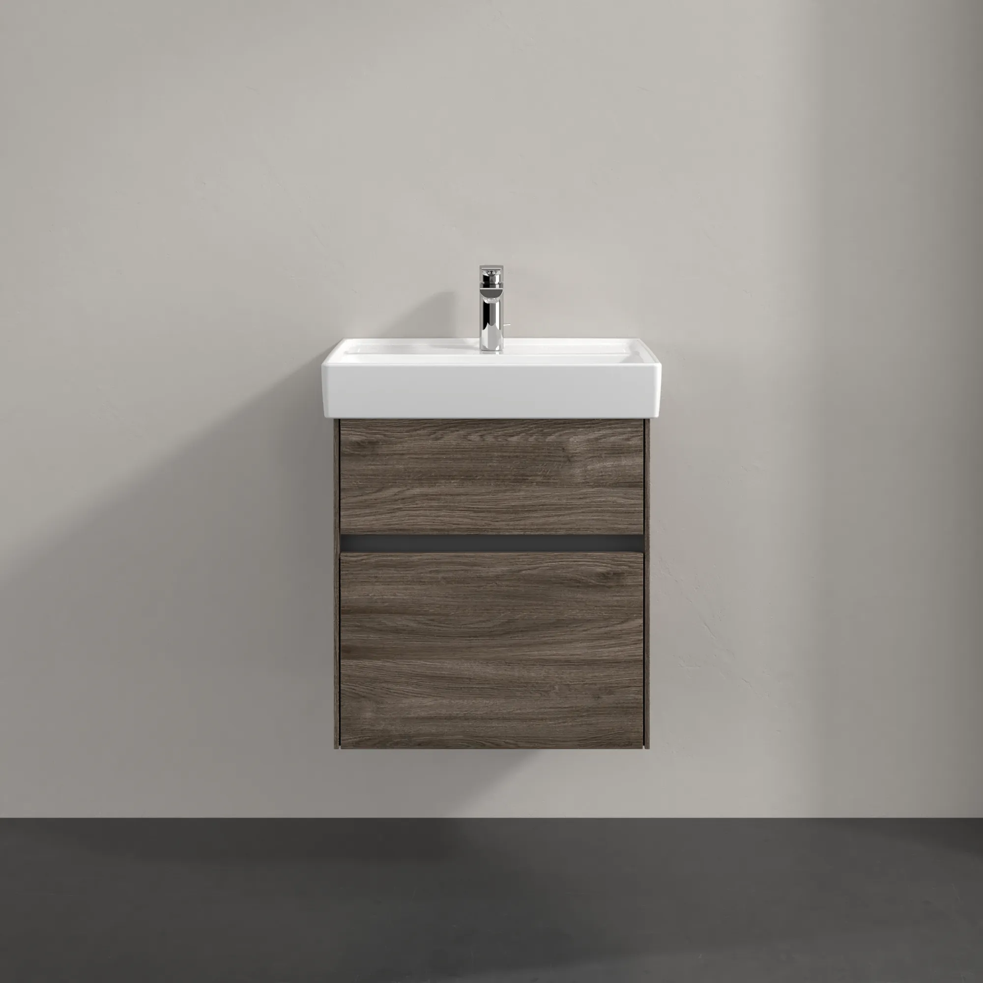 Villeroy & Boch Waschtischunterschrank „Collaro“ 510 × 546 × 414 mm Stone Oak, für Becken mittig, mit Beleuchtung
