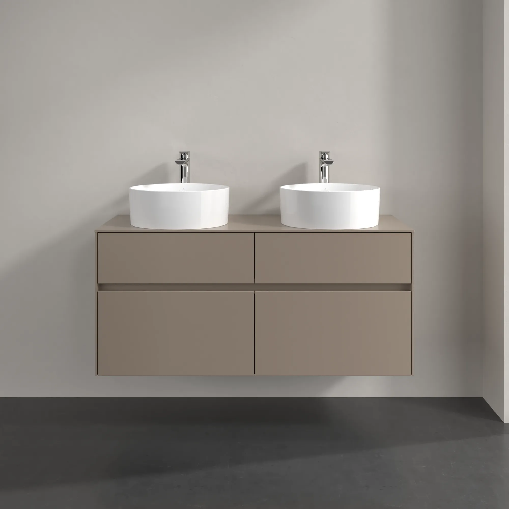 Villeroy & Boch Waschtischunterschrank „Collaro“ 1200 × 548 × 500 mm Taupe, mit Beleuchtung, für links und rechts