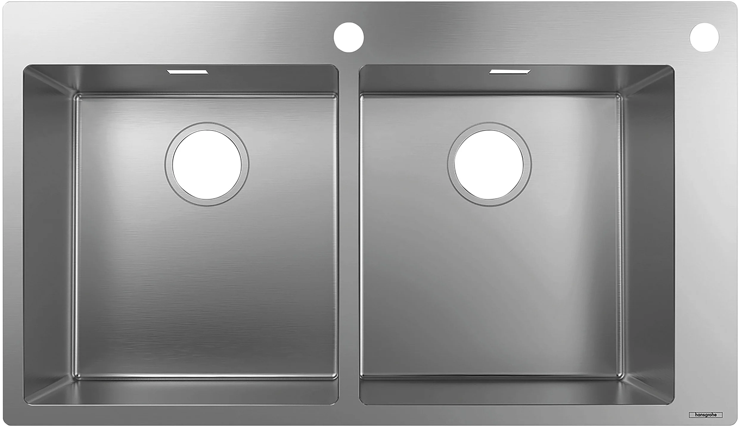 Hansgrohe Einbauspüle S71, Edelstahl, 370x370 mm, 845x480 mm Ausschnitt, 90 cm Unterschrank, flach aufliegend oder flächenbündig