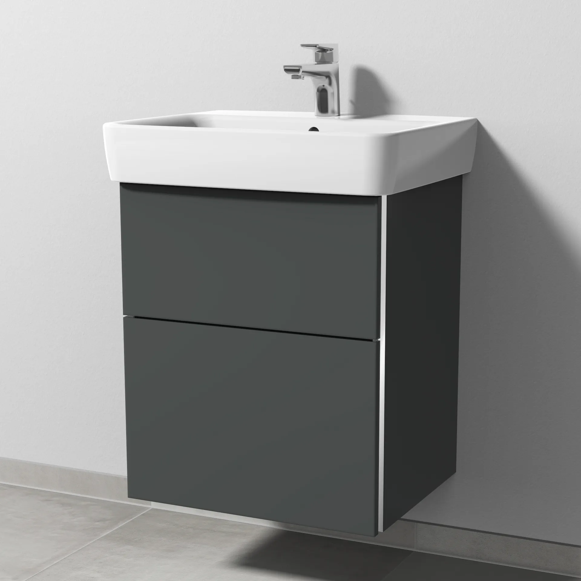 Sanipa Waschtischunterschrank „3way“ 490 × 588 × 407 mm in Anthrazit (matt), Becken mittig Sanipa Waschtischunterschrank „3way“ 490 × 588 × 407 mm in Anthrazit (matt), Becken mittig