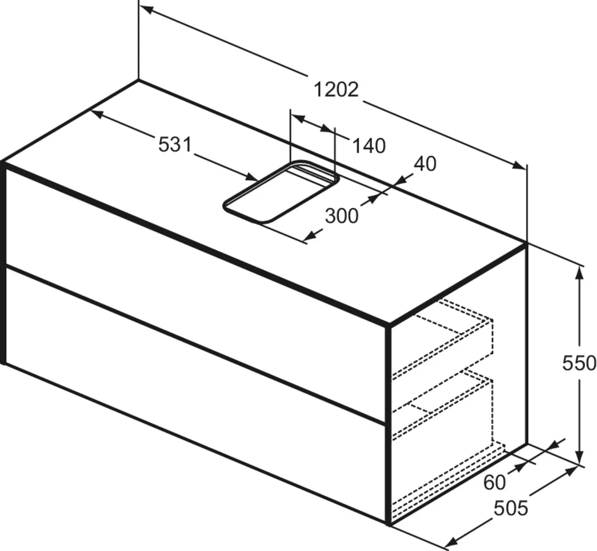 Ideal Standard Waschtischunterschrank Conca, 2 Auszüge, Weiß Ideal Standard Waschtischunterschrank Conca, 2 Auszüge, Weiß