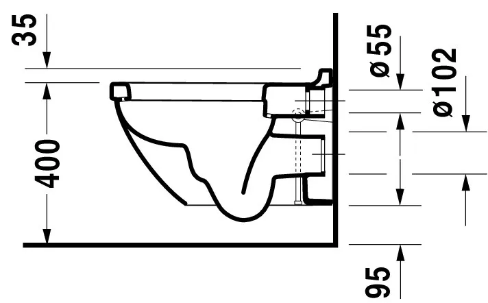 Wand-Tiefspül-WC „Starck 3“ 36 × 34,5 × 54 cm, Befestigung verdeckt, Abgang waagerecht, mit Spülrand