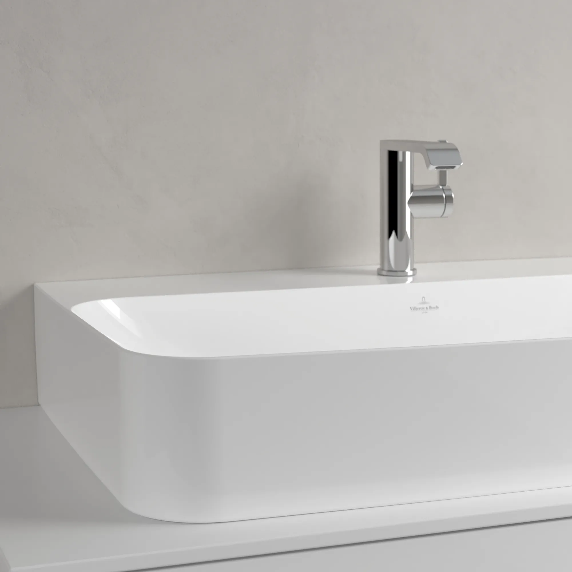 Villeroy & Boch Wandwaschtisch aus TitanCeram geschliffen „Finion“ 800 × 470 × 165 mm, mit Hahnlochbohrung, Hahnlochposition mittig in Weiß Alpin, mit CeramicPlus Villeroy & Boch Wandwaschtisch aus TitanCeram geschliffen „Finion“ 800 × 470 × 165 mm, mit Hahnlochbohrung, Hahnlochposition mittig in Weiß Alpin, mit CeramicPlus