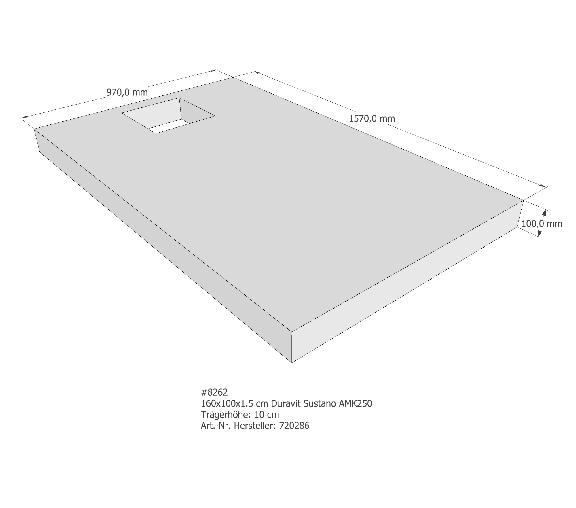 Duschwannenträger passend für Duravit Sustano 160 × 100 × 1,5 cm