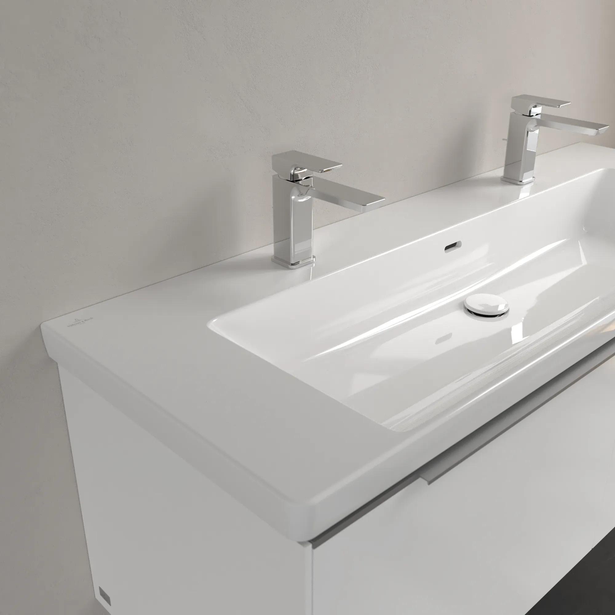 Villeroy & Boch Wandwaschtisch aus TitanCeram „Subway 3.0“ 1300 × 475 × 170 mm, Hahnlochposition links und rechts, ohne Hahnlochbohrung in Weiß Alpin Villeroy & Boch Wandwaschtisch aus TitanCeram „Subway 3.0“ 1300 × 475 × 170 mm, Hahnlochposition links und rechts, ohne Hahnlochbohrung in Weiß Alpin