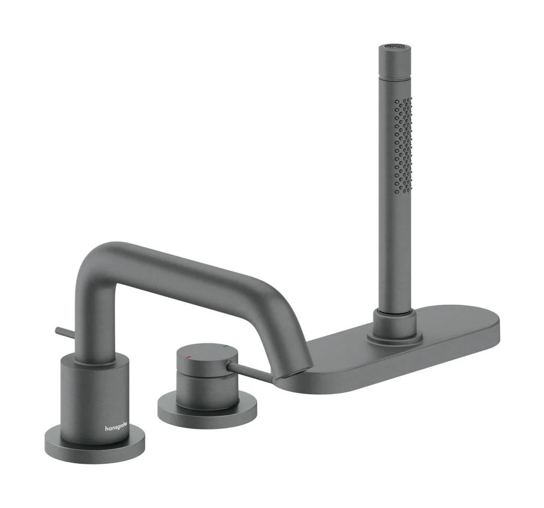 Einhand-Wannenarmatur 3-Loch „TecturisS“ Ausladung 194 mm in Brushed Black Chrome
