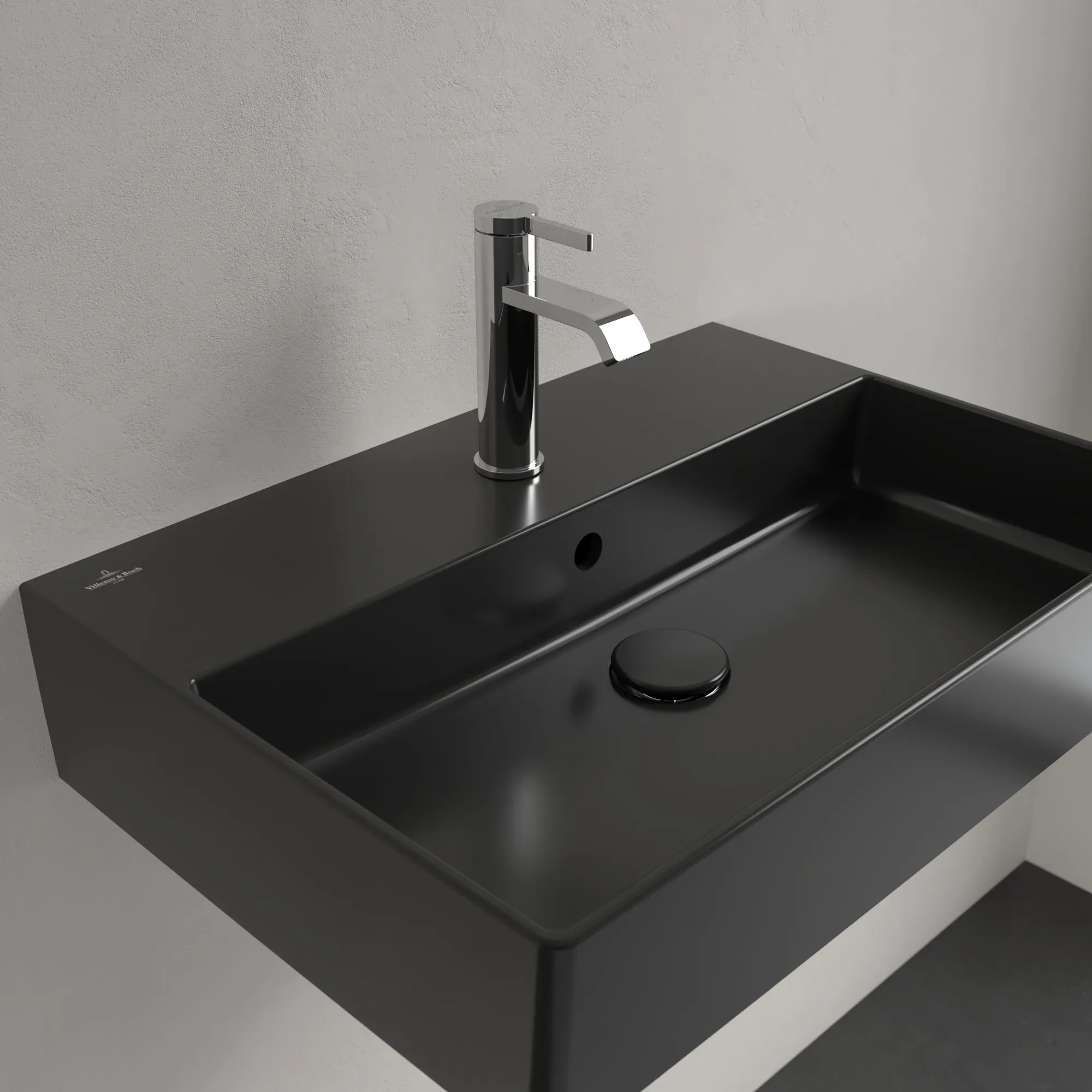 Villeroy & Boch Memento 2.0 Wandwaschbecken Pure Black CeramicPlus 600x420x135mm mit Überlauf