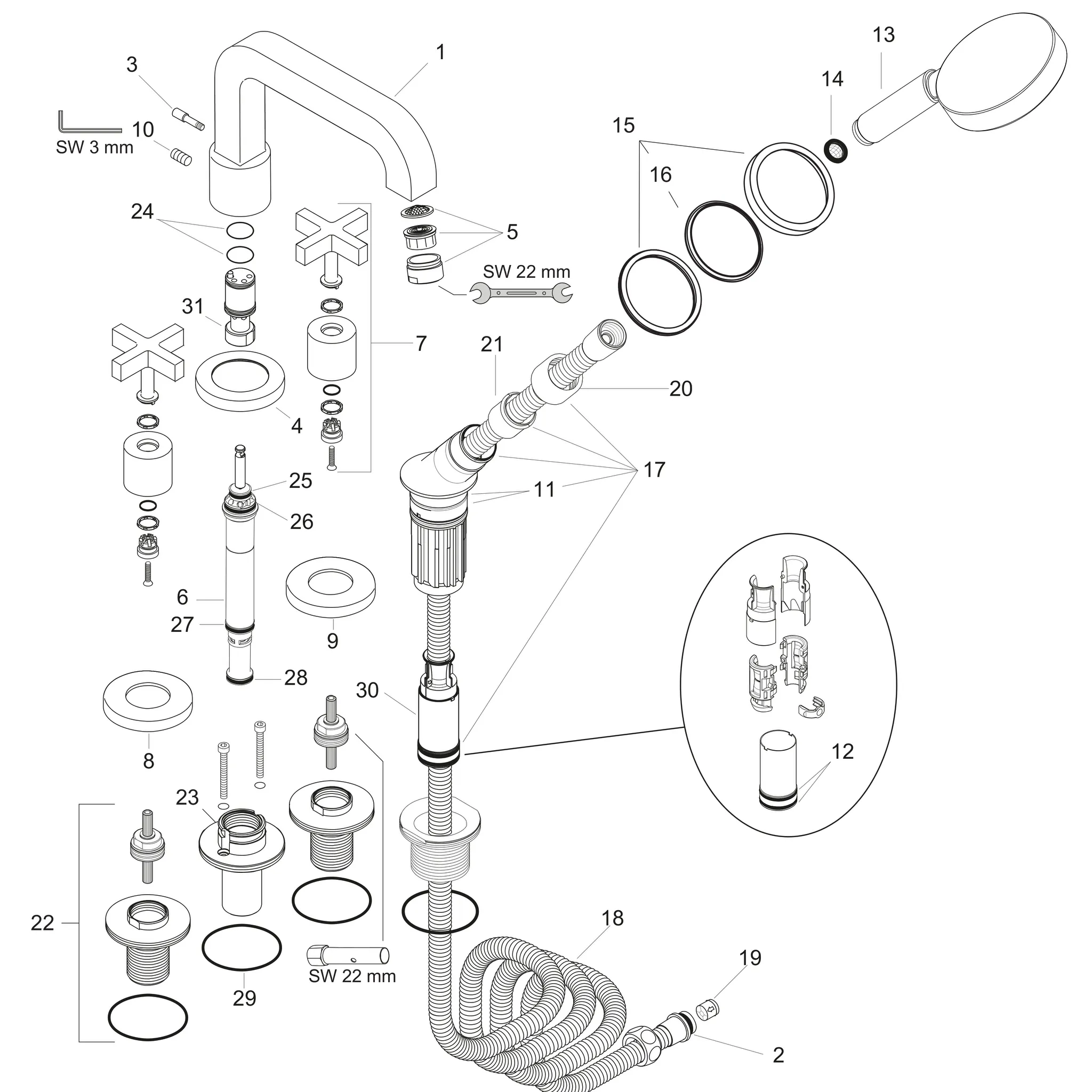 4-Loch Wannenarmatur Axor Citterio F-Set f.Fliesenrand mit Kreuzgriff chrom 4-Loch Wannenarmatur Axor Citterio F-Set f.Fliesenrand mit Kreuzgriff chrom