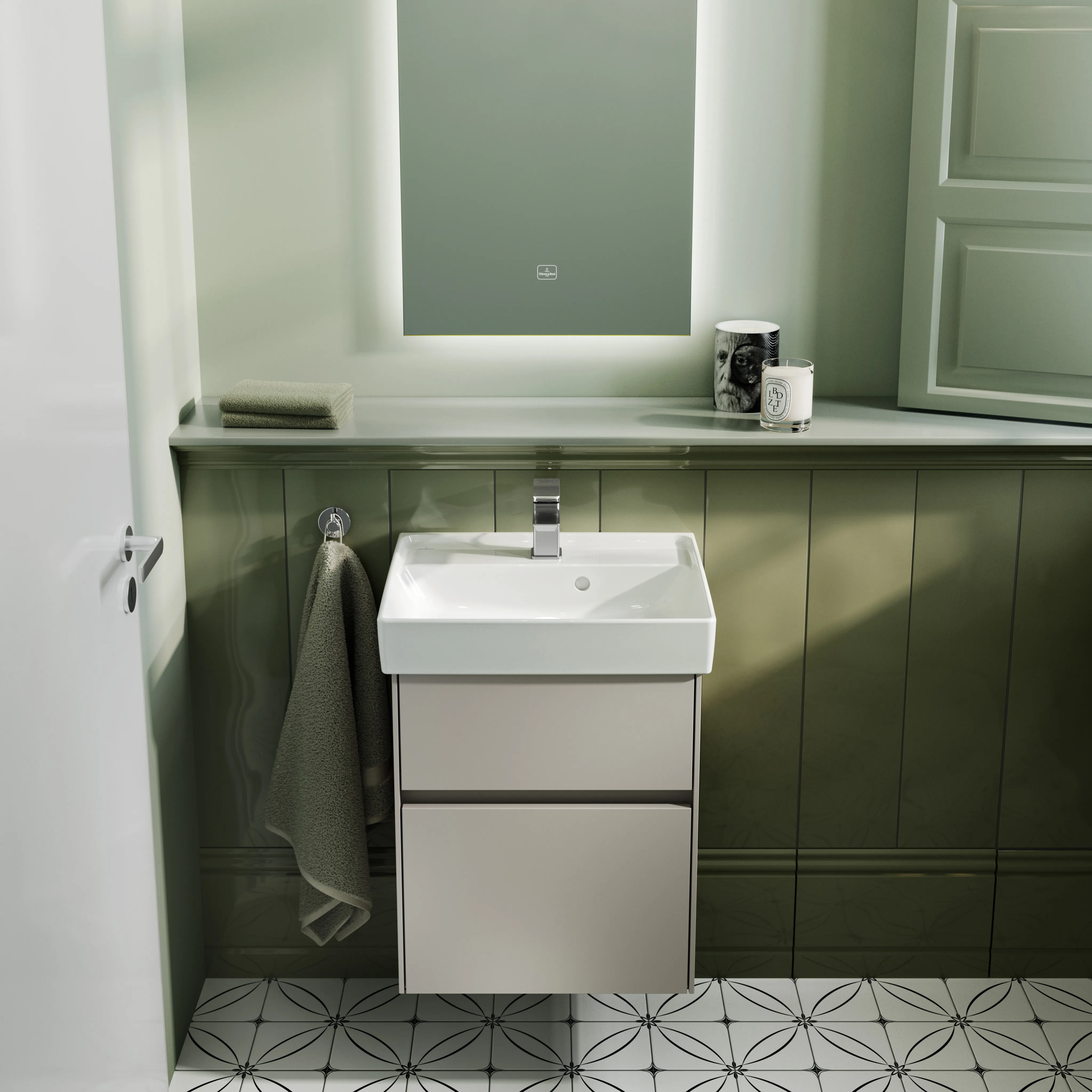 Villeroy & Boch Handwaschbecken aus TitanCeram „Collaro“ 500 × 400 × 150 mm, mit Hahnlochbohrung, Hahnlochposition mittig in Weiß Alpin Villeroy & Boch Handwaschbecken aus TitanCeram „Collaro“ 500 × 400 × 150 mm, mit Hahnlochbohrung, Hahnlochposition mittig in Weiß Alpin