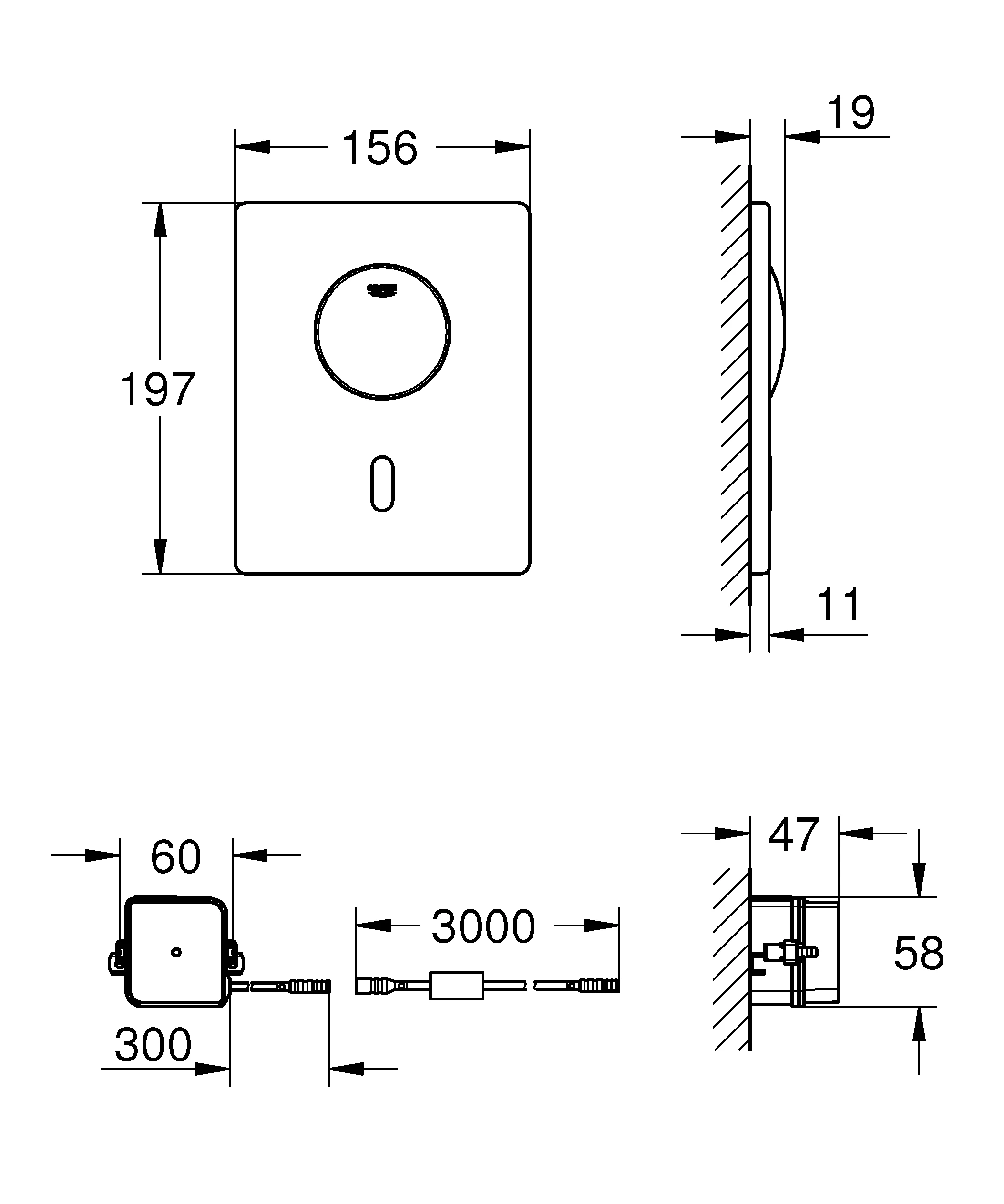 Infrarot-Elektronik Tectron Skate 37419, für WC-Spülkasten GD 2, mit Trafo 100-230 V AC, 50-60 Hz, 6 V DC, mit zusätzlicher manueller Betätigung, chrom