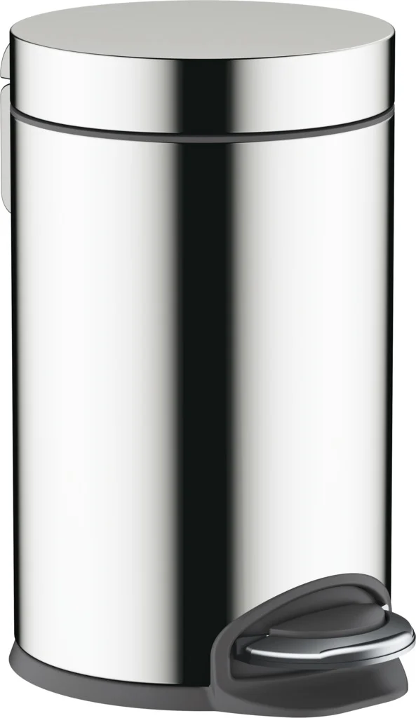 Hansgrohe AddStoris Treteimer in Chrom, freistehend, 3 Liter Fassungsvermögen, mit herausnehmbarem Kunststoffeinsatz und Softclose-Funktion