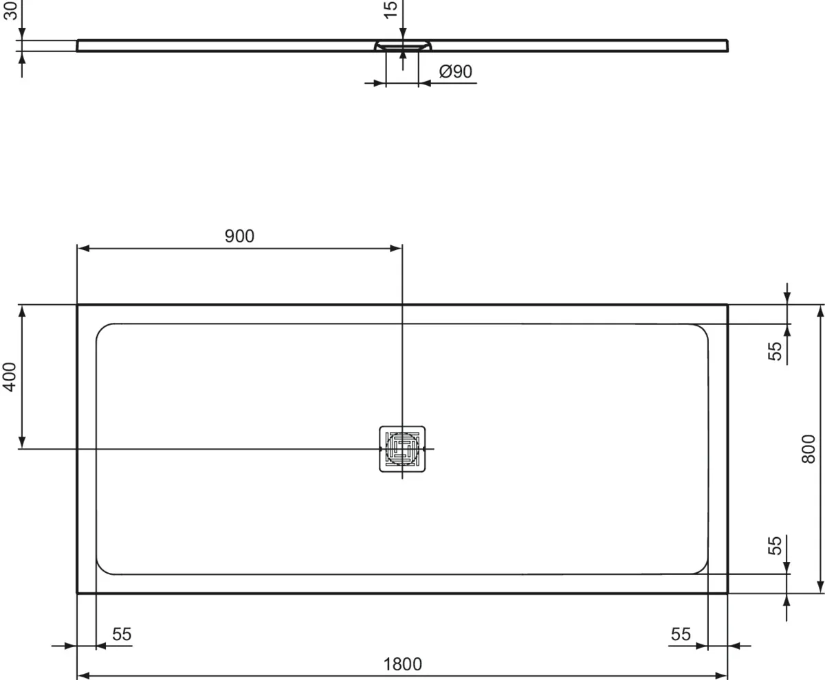 Ideal Standard Rechteck-Brausewanne Ultra Flat S + 1800x800mm Ablauf zentriert Schiefer Ideal Standard Rechteck-Brausewanne Ultra Flat S + 1800x800mm Ablauf zentriert Schiefer