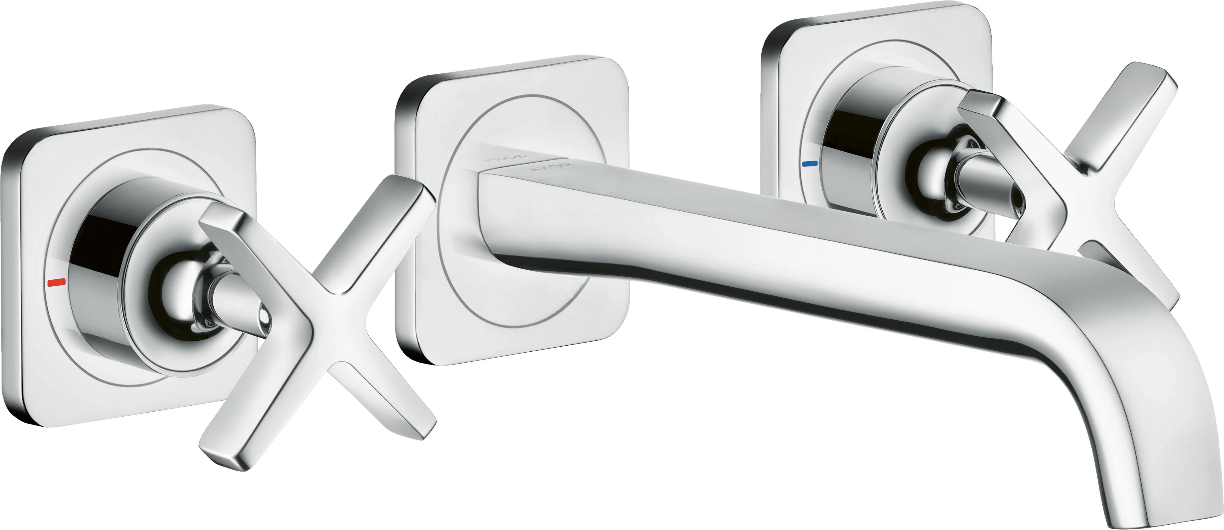 Hansgrohe AXOR Citterio E 3-Loch Waschtischarmatur chrom, Ausladung 220 mm, Kreuzgriff, Laminarstrahl, max. Durchfluss 5 l/min