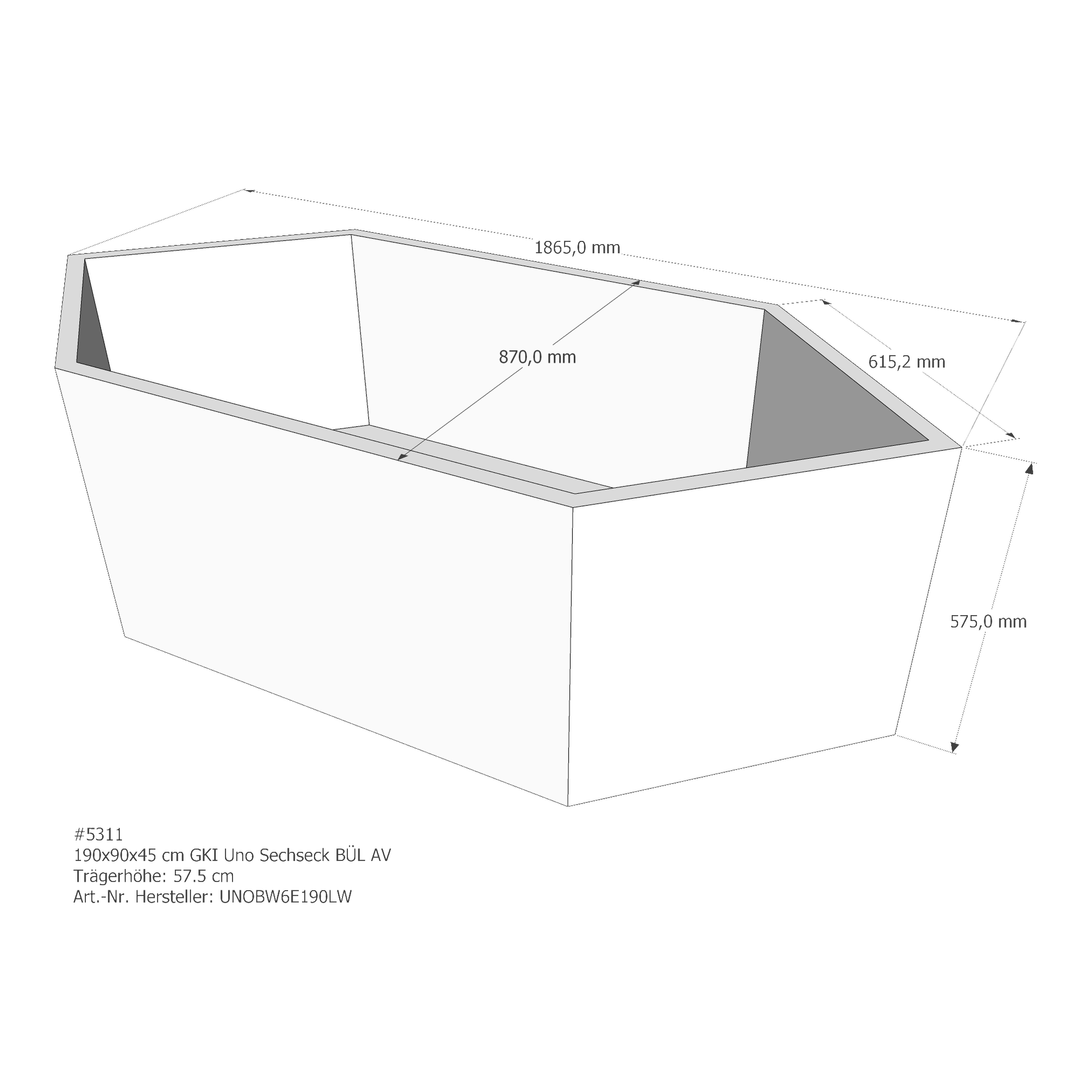 Duschwannenträger für GKI Uno Sechseck links 190 × 90 × 45 cm Duschwannenträger für GKI Uno Sechseck links 190 × 90 × 45 cm