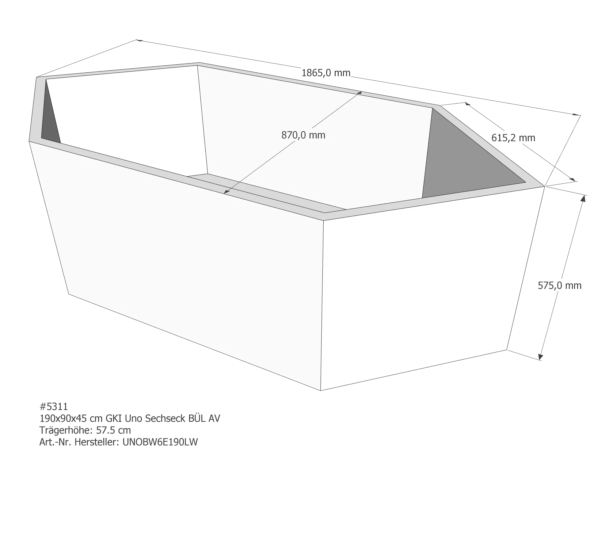 Duschwannenträger für GKI Uno Sechseck links 190 × 90 × 45 cm Duschwannenträger für GKI Uno Sechseck links 190 × 90 × 45 cm