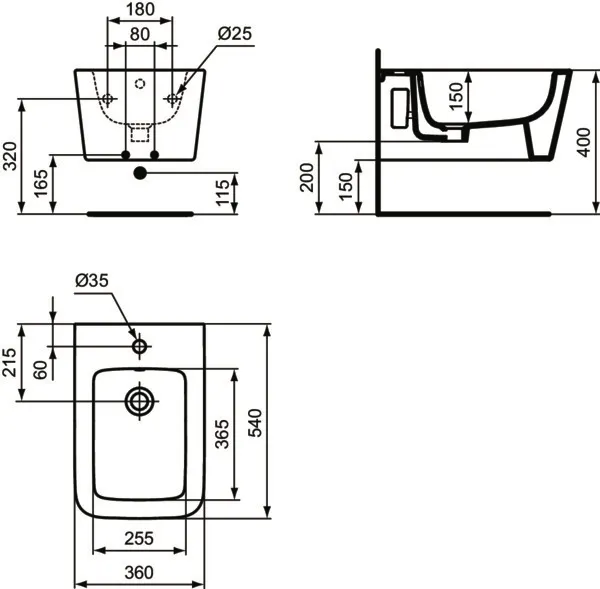 Ideal Standard Bidet „BlendCube“, Befestigung verdeckt 36 × 54 × 25 cm in Weiß