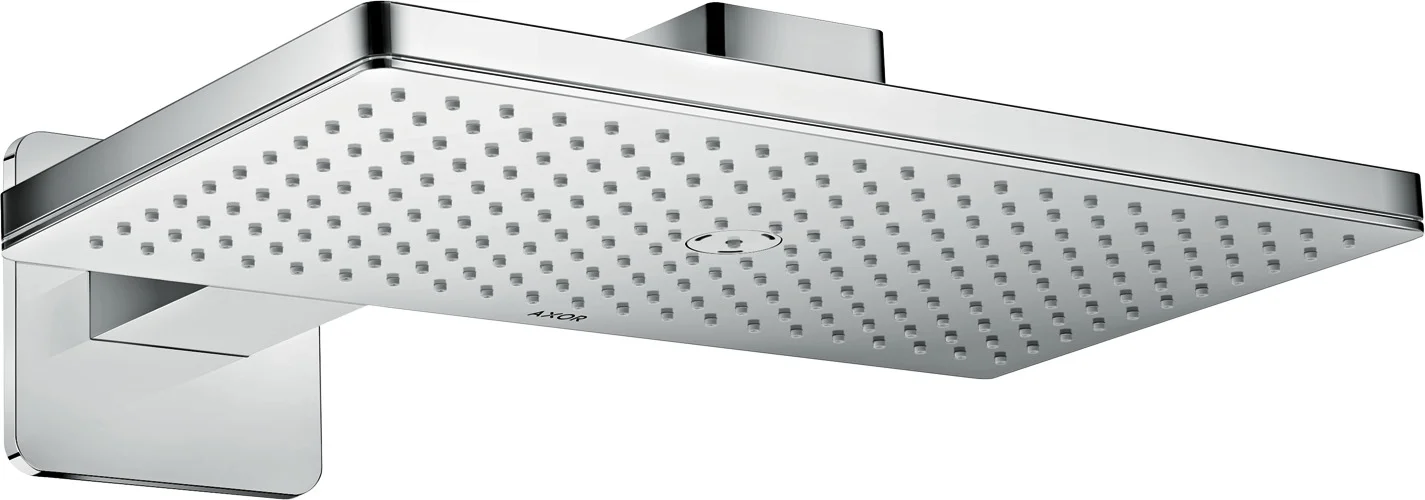 Hansgrohe AXOR ShowerSolutions Kopfbrause 460/300 1jet mit Brausearm und softsquare Rosette, Chrom, 466 x 270 mm, Rain Strahl, 19 l/min, Wandmontage, G 1/2, DN15
