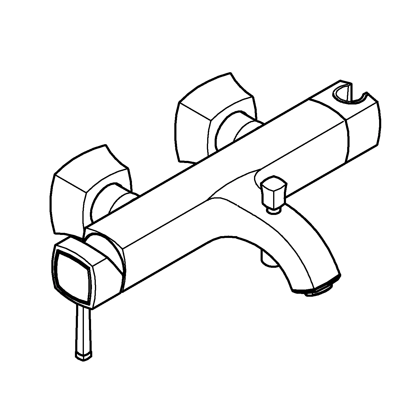 Einhand-Wannenbatterie Grandera 24374, Wandmontage, integrierter Handbrausehalter, eigensicher, chrom