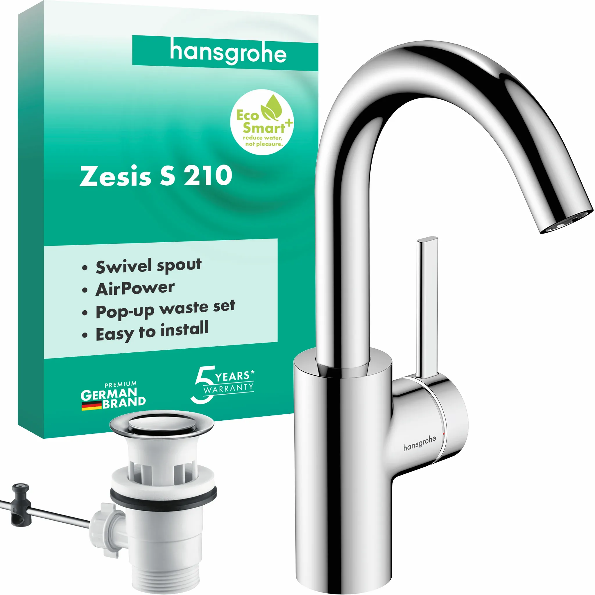 Hansgrohe Zesis S Einhebel-Waschtischmischer 210 CoolStart mit Schwenkauslauf und Zugstangen-Ablaufgarnitur, Chrom Hansgrohe Zesis S Einhebel-Waschtischmischer 210 CoolStart mit Schwenkauslauf und Zugstangen-Ablaufgarnitur, Chrom