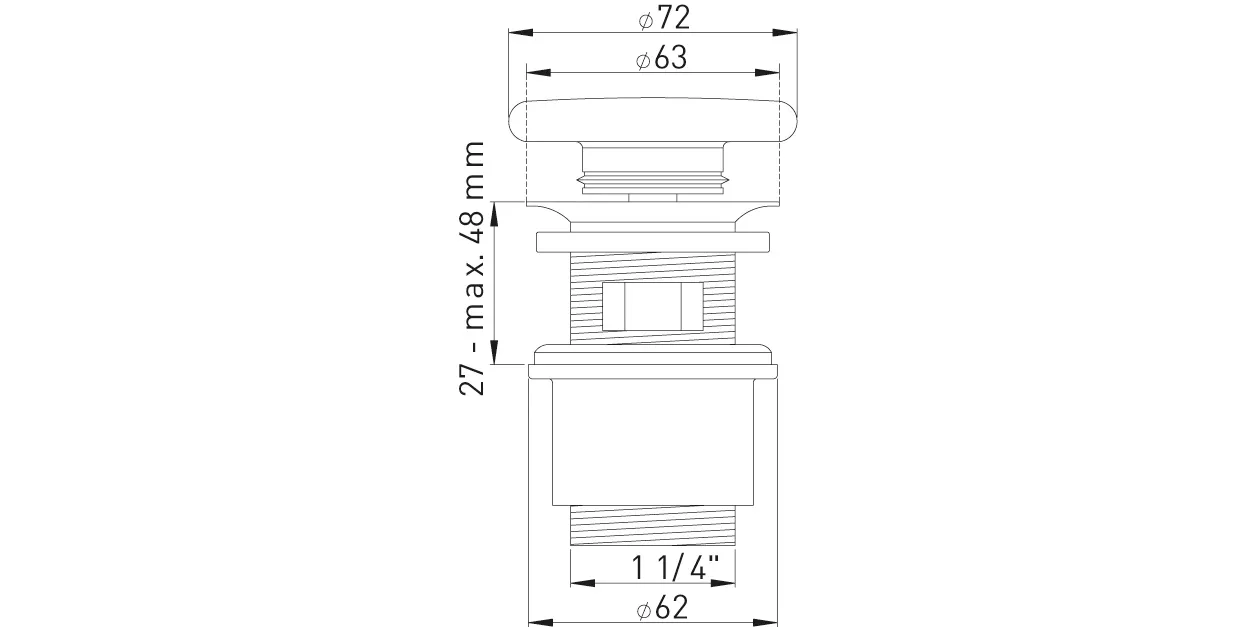 Design-Ablaufventil 1 1/4″ MS vc Stpf. Ker. weiß flach, n. verschl., 72mm
