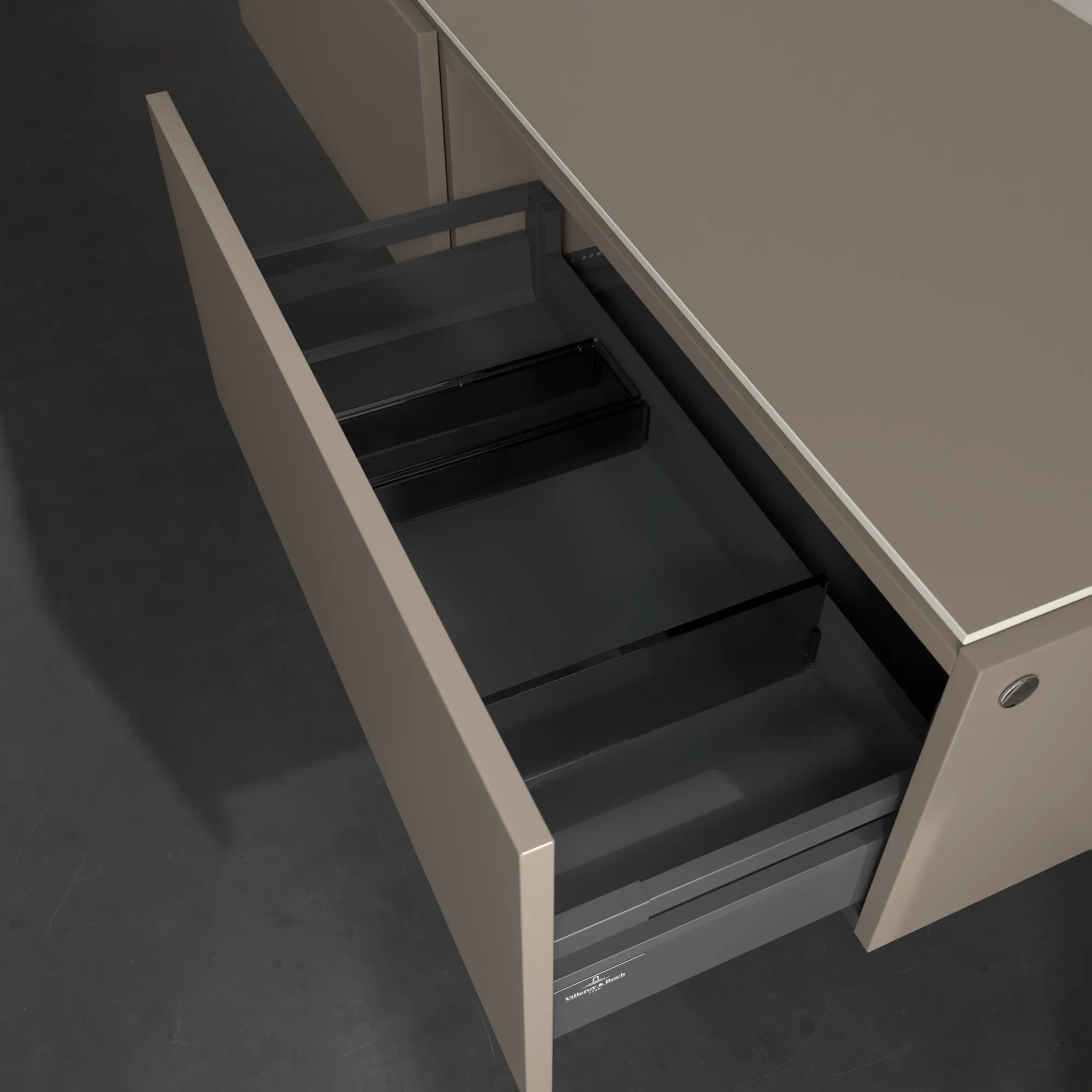 Villeroy & Boch Waschtischunterschrank „Legato“ für Schrankwaschtisch 1600 × 380 × 500 mm Truffle Grey, für Becken links