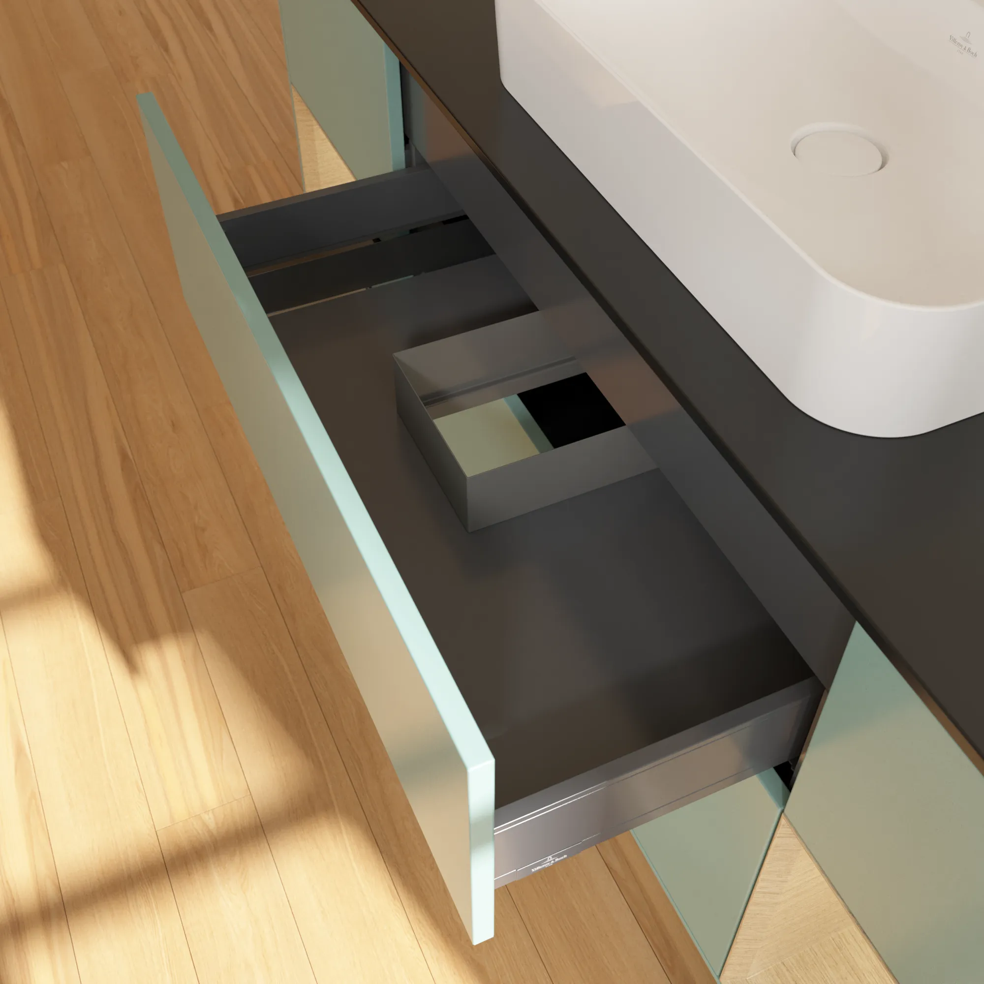 Villeroy & Boch Waschtischunterschrank „Finion“ für Schrankwaschtisch 1600 × 603 × 501 mm Olive Matt Lacquer, für Becken mittig