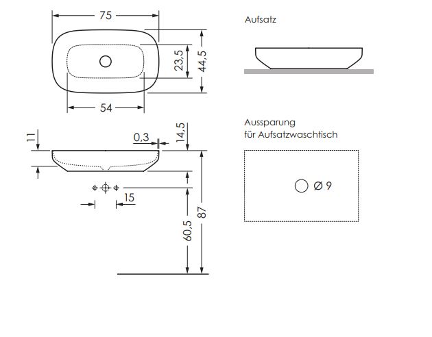 Wandwaschtisch „Nice“ 750 × 450 × 145 mm in Weiß