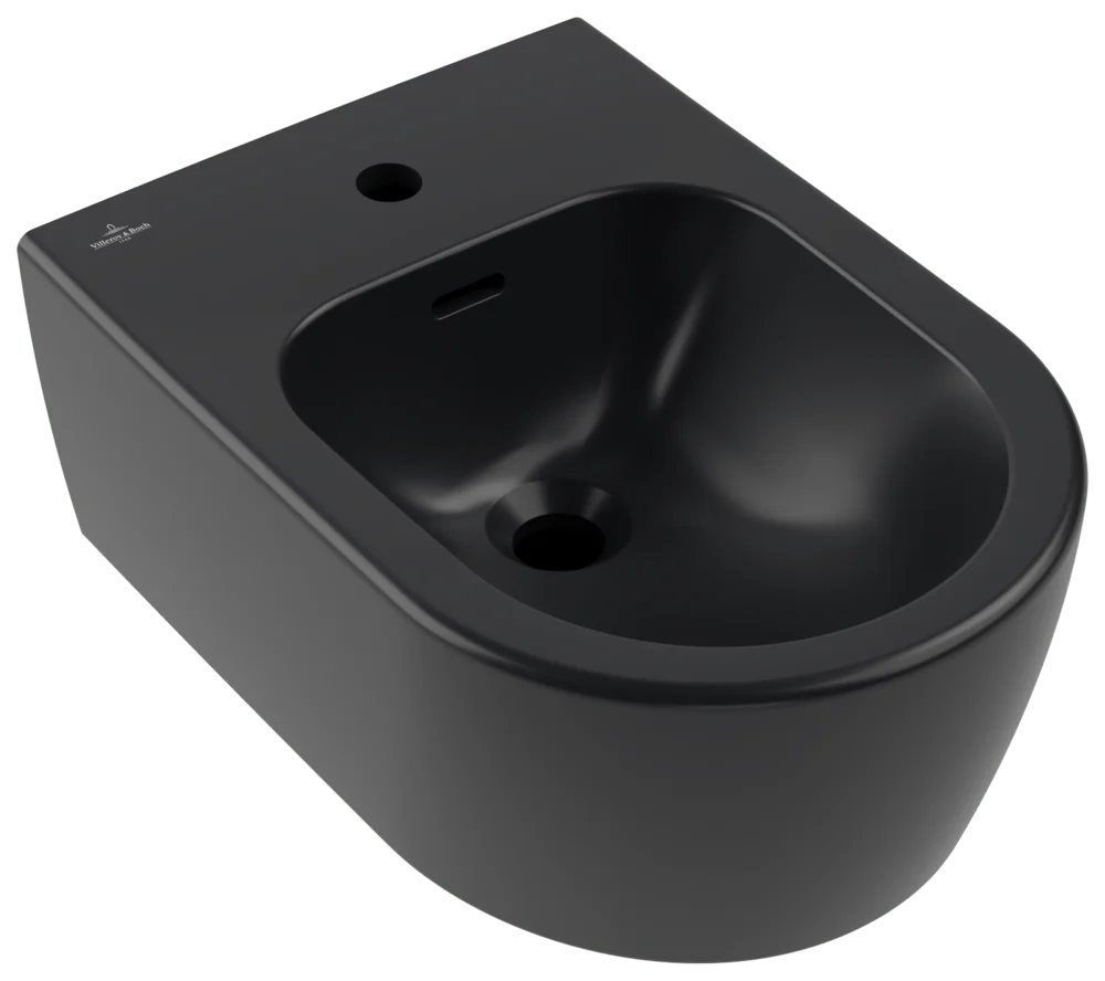 Villeroy & Boch Bidet Skyla 448200, Pure Black CeramicPlus, 370x530 mm, Höhe 215 mm, Wandmontage