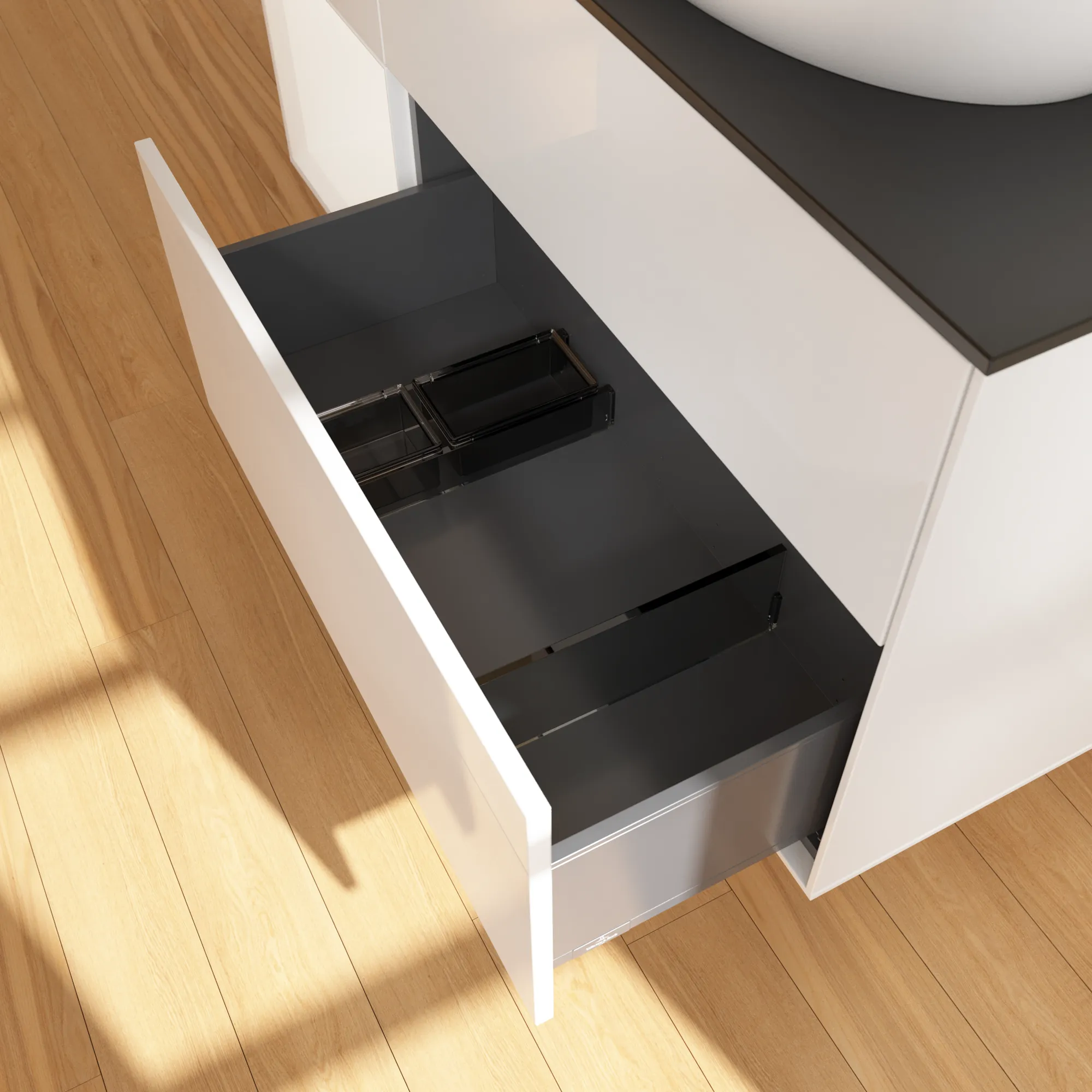 Villeroy & Boch Finion FA4 Waschbeckenunterschrank, 1200x603x501mm, Glossy White Lacquer/White Matt Lacquer/Glass Black Matt Villeroy & Boch Finion FA4 Waschbeckenunterschrank, 1200x603x501mm, Glossy White Lacquer/White Matt Lacquer/Glass Black Matt