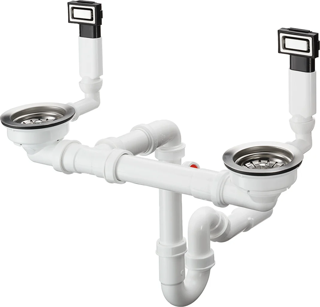 Hansgrohe Manuelle Ab- und Überlaufgarnitur D15-10 Edelstahl 370 x 370 mm für Doppelbecken