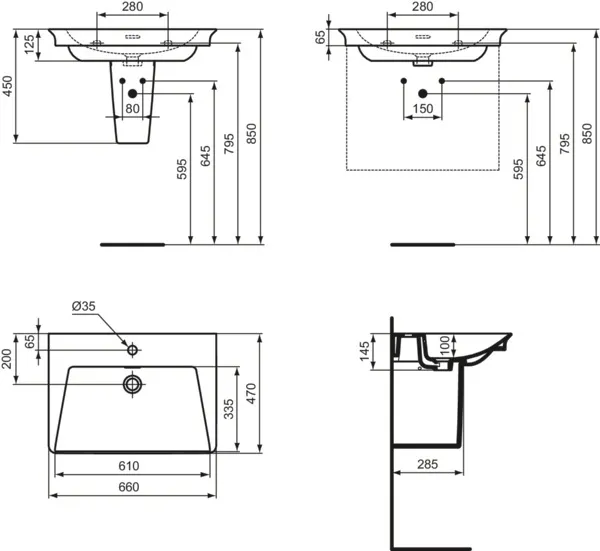 Waschbecken „LaDolceVita“ 66 × 47 × 14,5 cm, Hahnlochposition mittig Waschbecken „LaDolceVita“ 66 × 47 × 14,5 cm, Hahnlochposition mittig