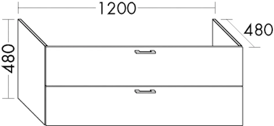 Waschtischunterschrank Sys30 von burgbad – 1.200 mm breit, 480 mm tief und hoch, mit 1 Schublade oben (350 mm tief) und 1 Auszug unten (350 mm tief), für Mineralguss-Waschtisch Sys M2