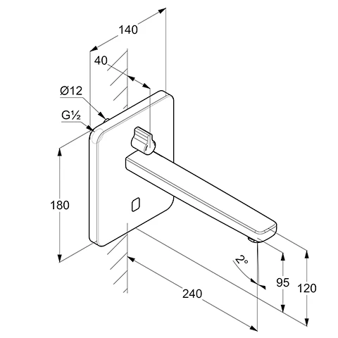 ZENTA-E UP-Wandarmatur, Eckig mit Mischhebel, 240mm Auslauf chrom