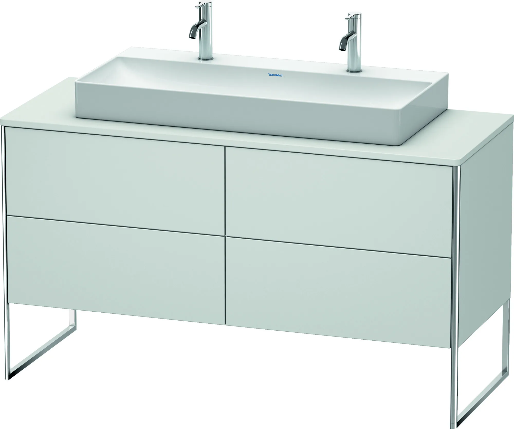 Duravit Waschtischunterschrank bodenstehend „XSquare“ 140 × 77,8 × 54,8 cm Weiß Seidenmatt Becken: mittig / Front- & Korpusfarbe: Weiß Seidenmatt / Größe: 140 × 54,8 × 77,8 cm / Oberfläche: Lack / Profile: Chrom / Schubladen: 4