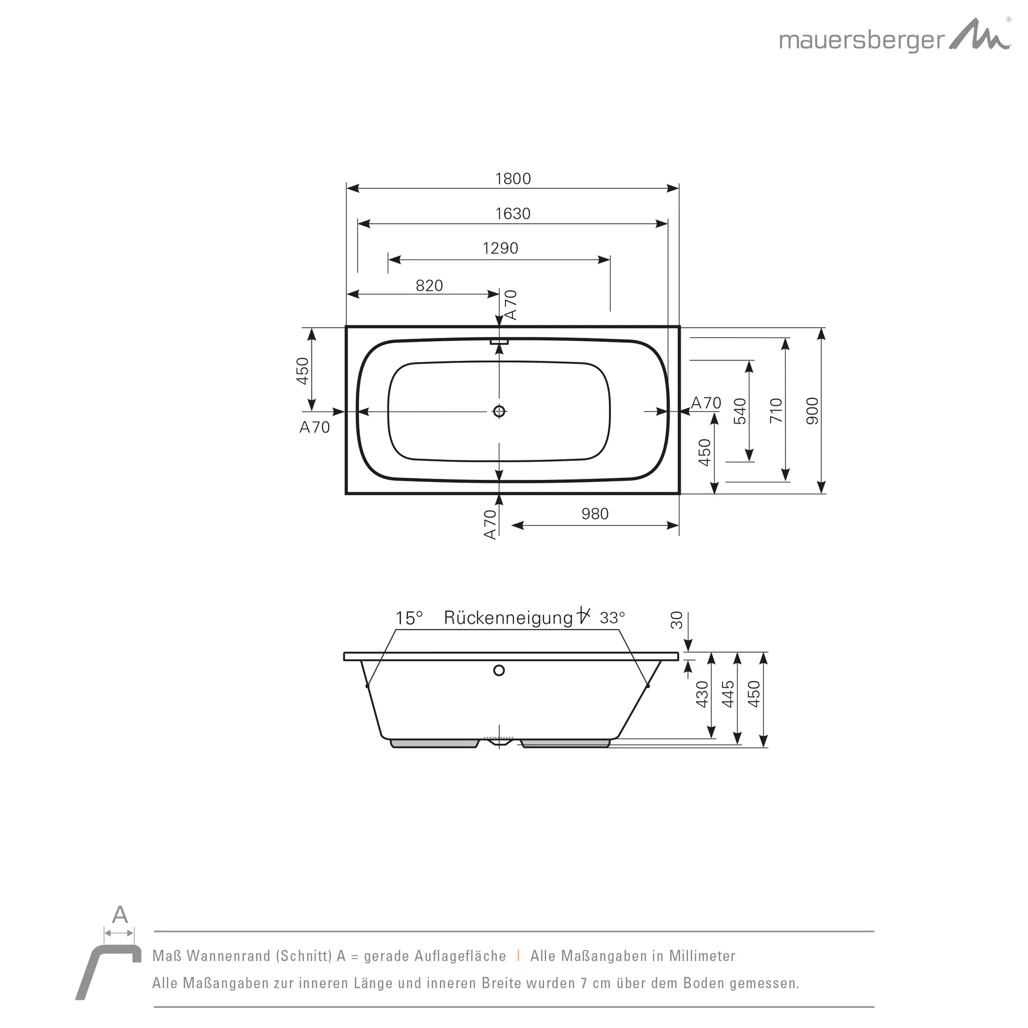 Mauersberger nivalis square Acryl-Badewanne Rechteckform