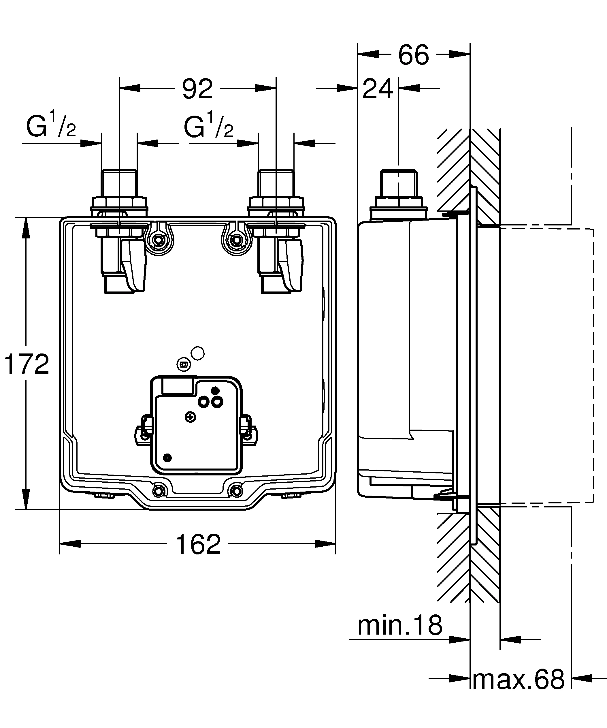 Unterputz-Einbaukasten Eurosmart CE 36339_1, mit Mischung, passend zu IR-Fertigmontagesets, mit Dichtmanschette, für normgerechte Wanddurchführung bei Wassereinwirkung nach DIN 18534:2017